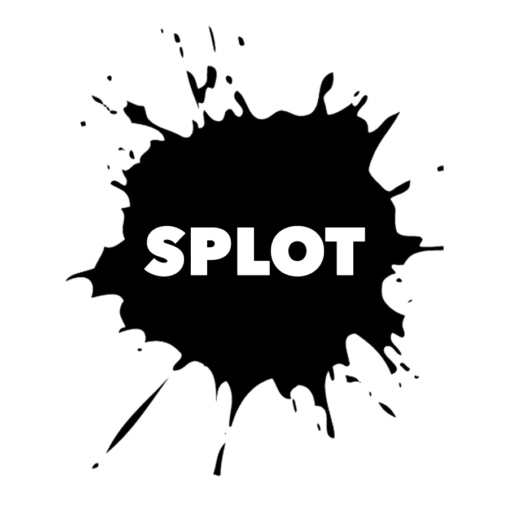 black paint splot with the word "SPLOT" in white letters in the middle