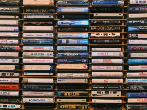 Cassette tapes on a shelf